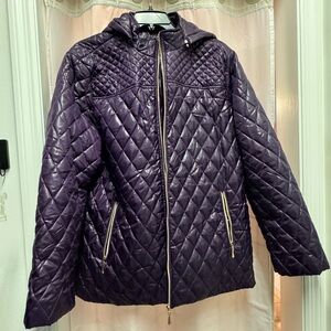 White Mark Quilted Purple Puffer Jacket